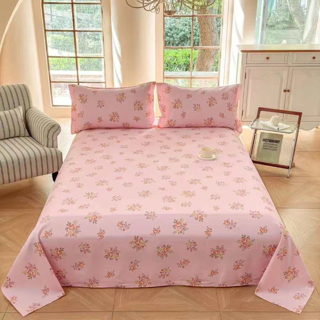 福利品-粉小玫瑰-2.45米×2.4米双人床单加厚正宗老粗布防滑防皱