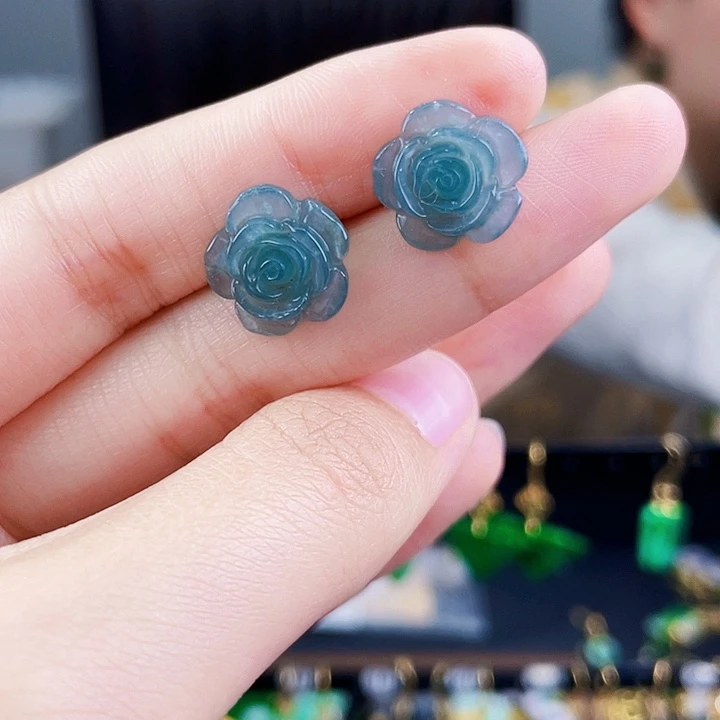 翡翠耳饰银S925镶嵌饰品