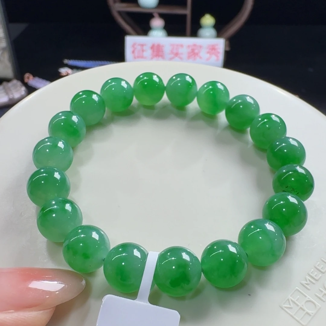 未镶嵌手链翡翠冰胶浓阳绿卡10