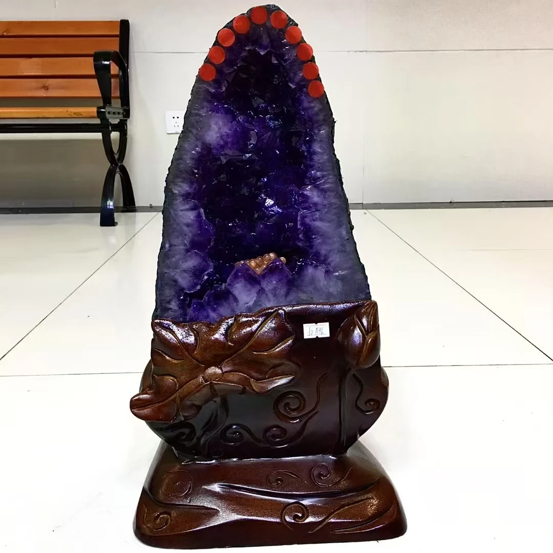 巴西乌拉圭紫晶客厅办公室高档复古雕刻落地摆件