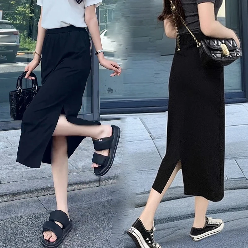 夏季薄款显瘦开叉半身裙女小个子夏天时尚休闲运动裙子高腰A字裙