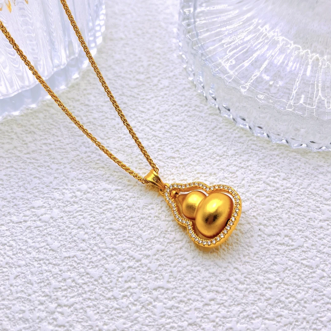 铜项链 简约风女女款双面时尚坠链 镶钻旋转小葫芦项链百搭