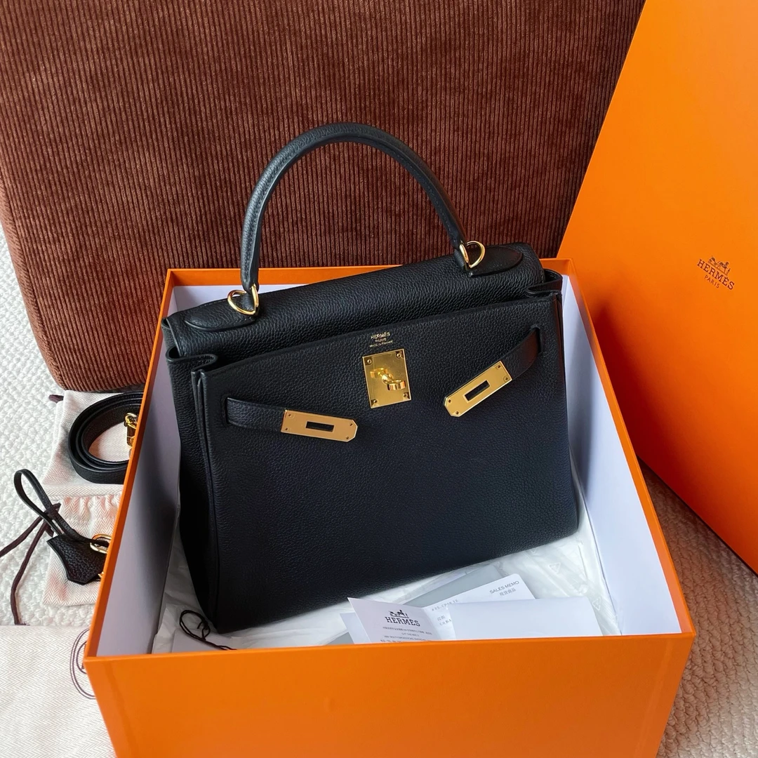 99新 Hermes/爱马仕 kelly28黑金togo皮Y刻 JM7-3972