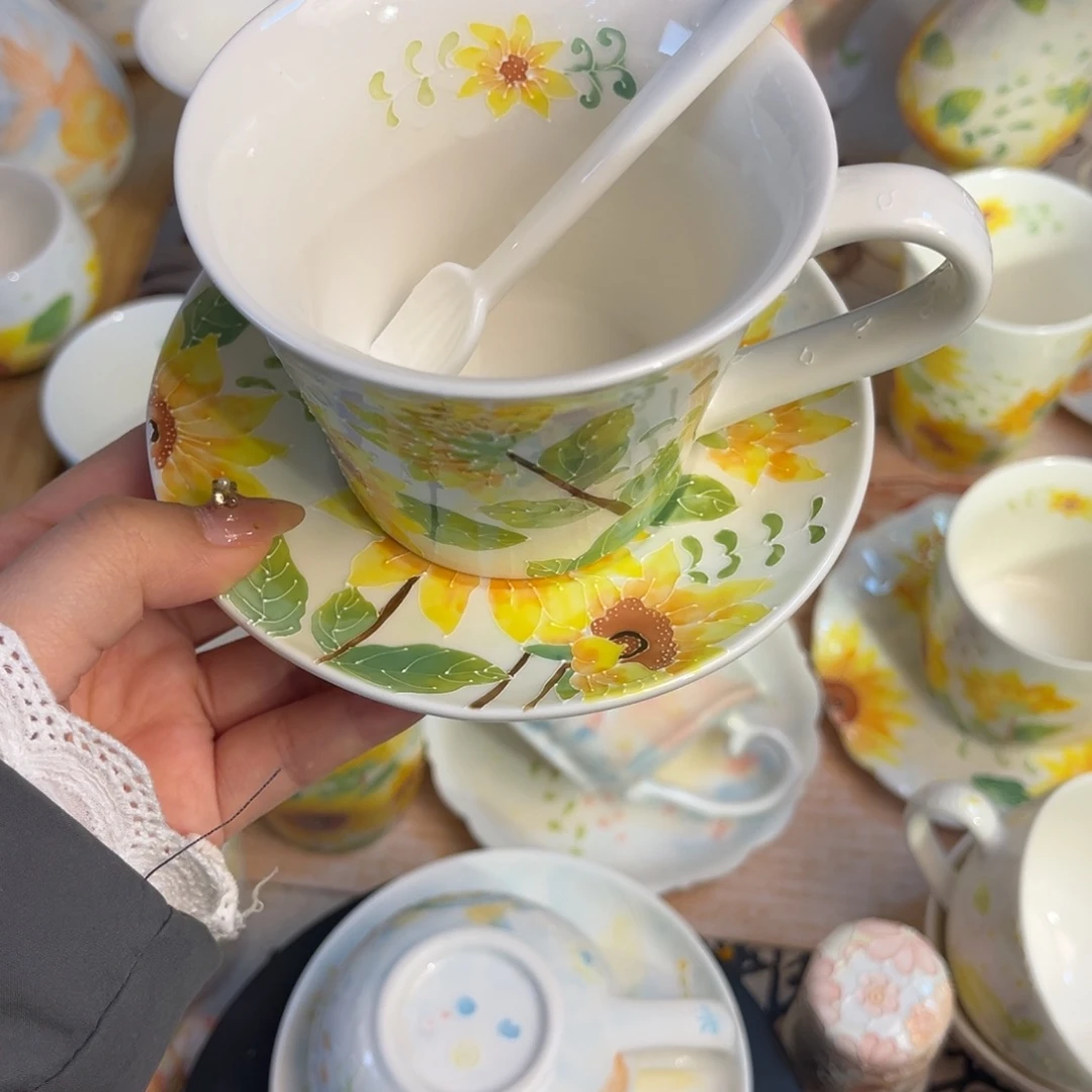 陶瓷手柄款向日葵咖啡杯