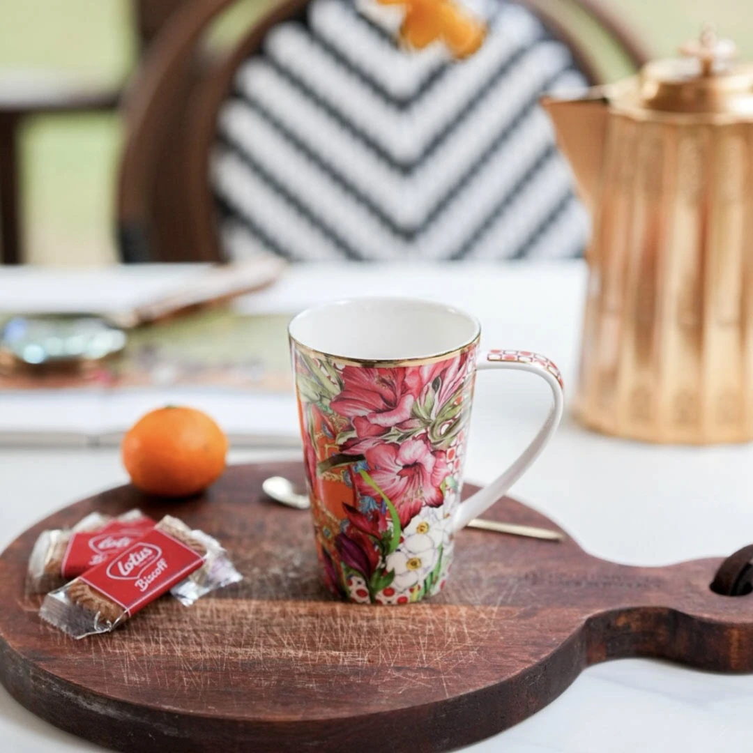 大鱼美居 繁花似锦高温瓷马克杯  大容量手绘复古情侣家用