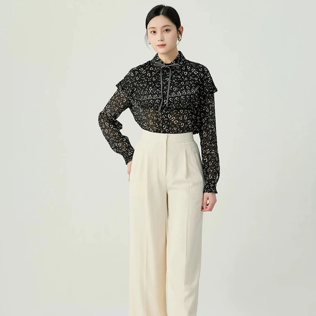 GIRDEAR/哥弟品质女装经典百搭复古宫廷风印花衬衣130037