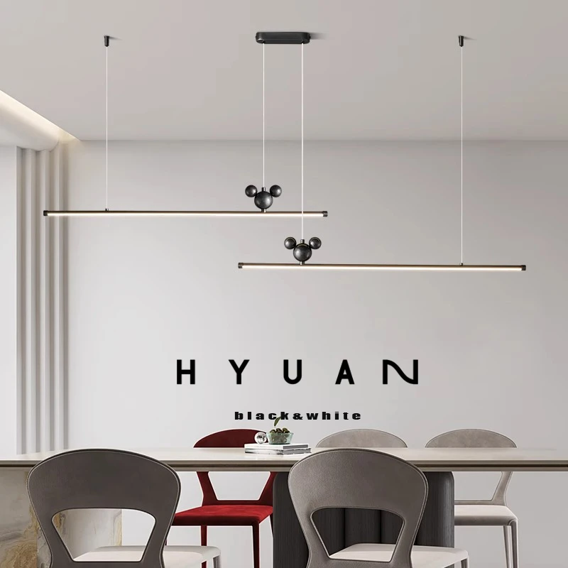全铜极简护眼长条餐厅吊灯现代简约创意卡通全光谱护眼一字形吊灯