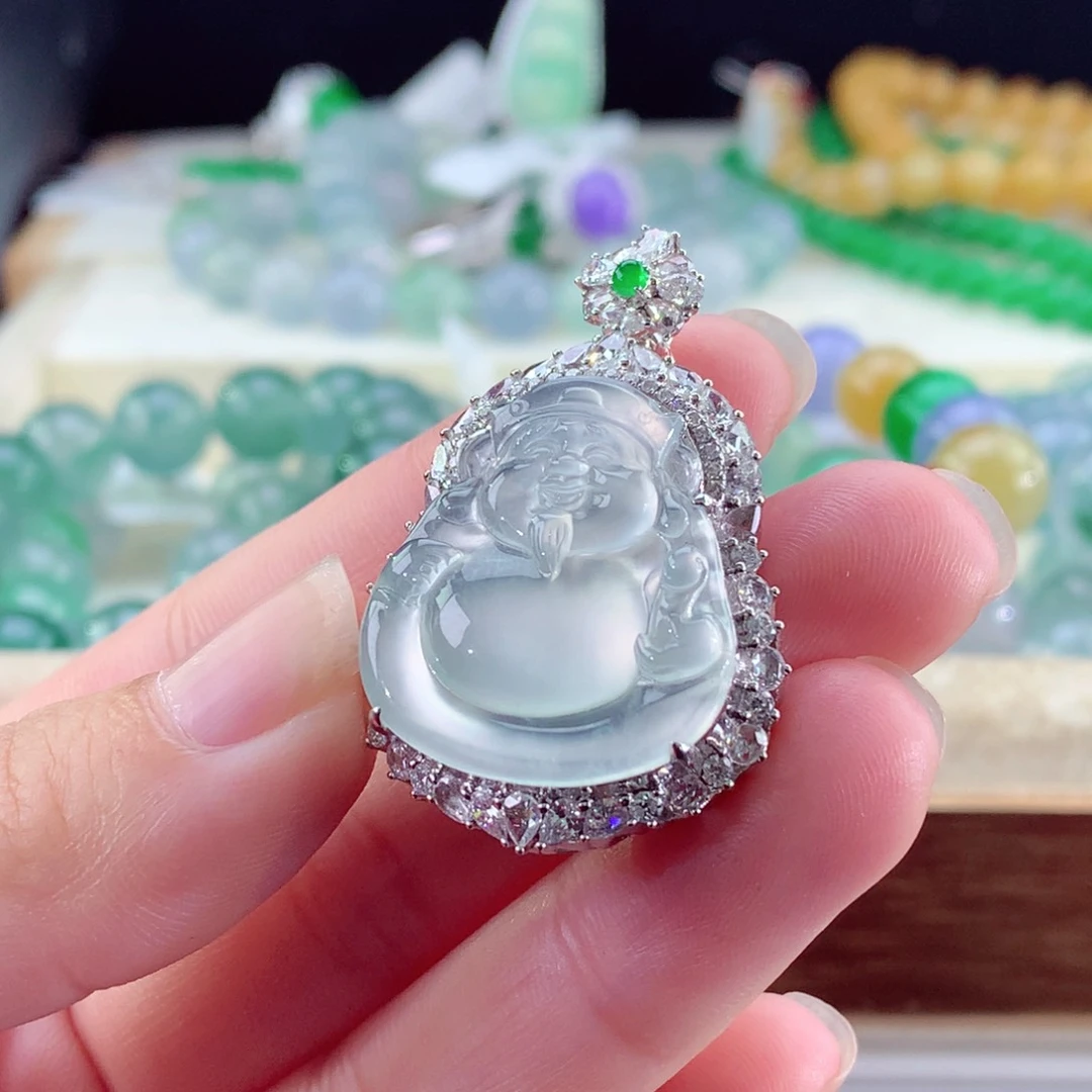 翡翠手链未镶嵌财神玻璃种