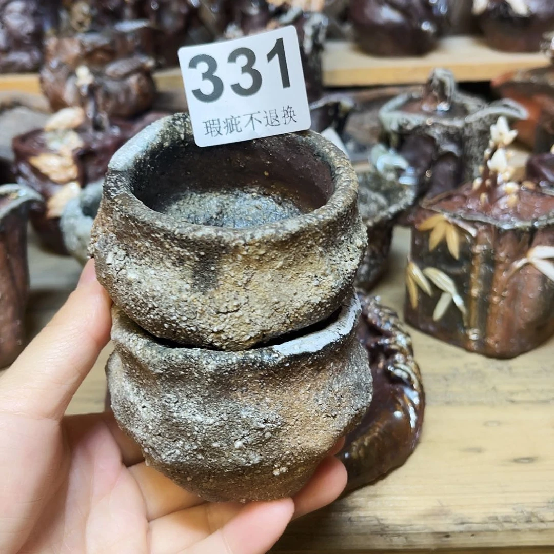 杯柴烧粗陶手捏杯微瑕渗水