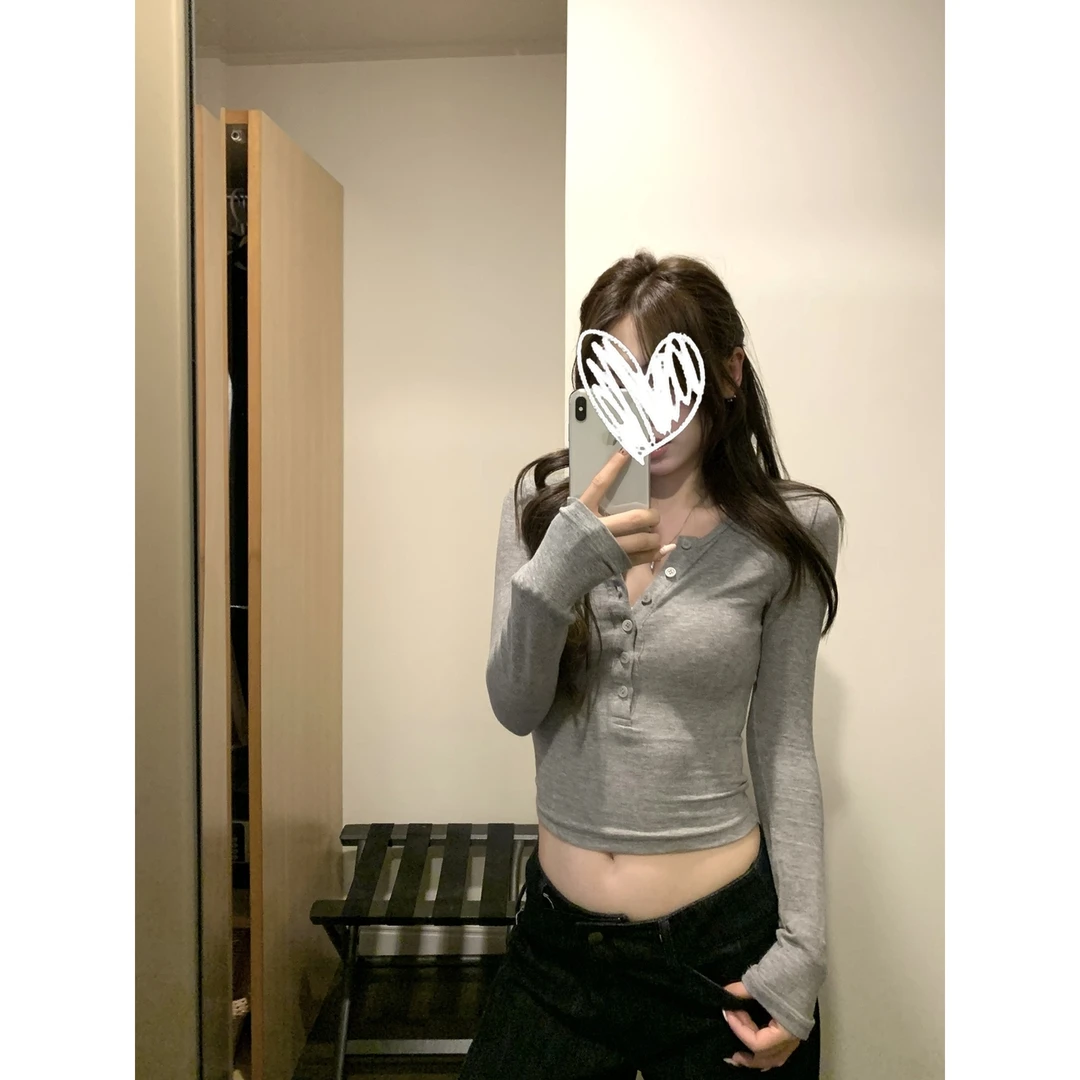 纸片人修身显瘦亨利领打底衫女早秋2025新款休闲百搭长袖短款上衣