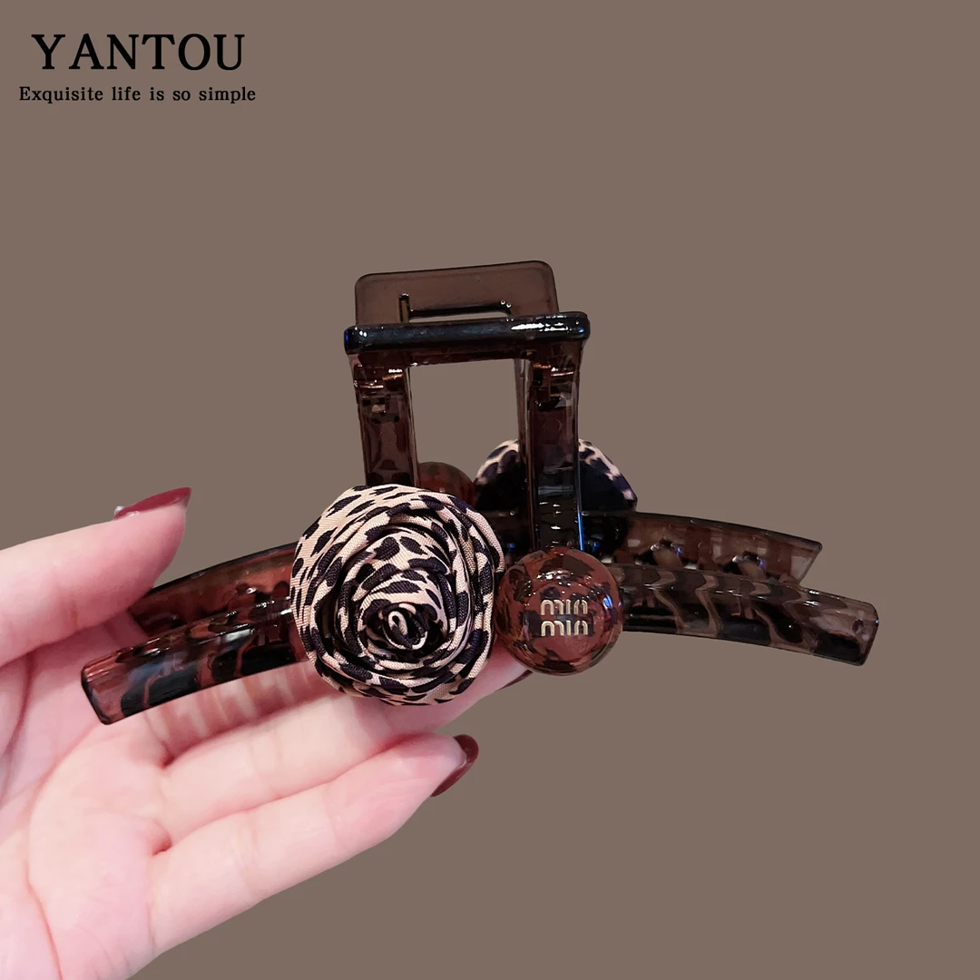 气质时尚鲨鱼夹发饰高级感玫瑰花朵女后脑勺盘发抓夹LN-9627