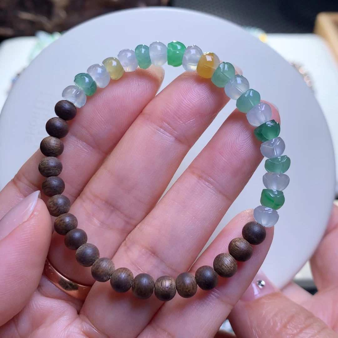 未镶嵌手链翡翠翡翠高冰莲花珠卡6➕