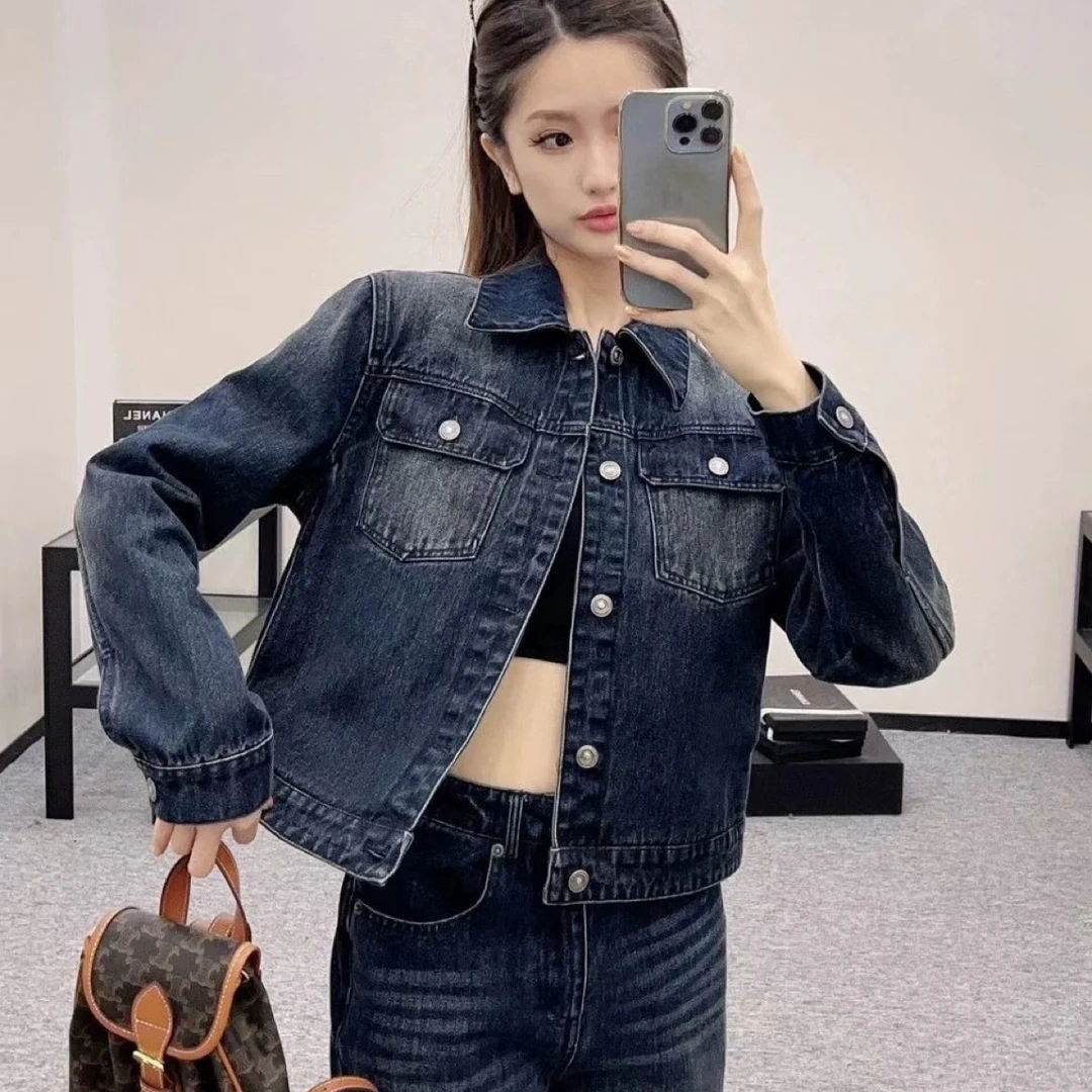 福利款 Dio*r同款春秋复古宽松型女纯色 牛仔休闲时尚短外套