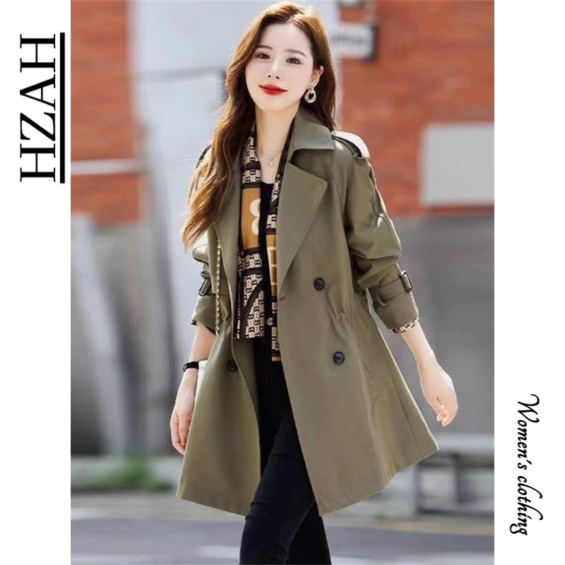 HZAH官方秋冬洋气风衣外套女士工装秋季中长款气质英伦风收腰大衣