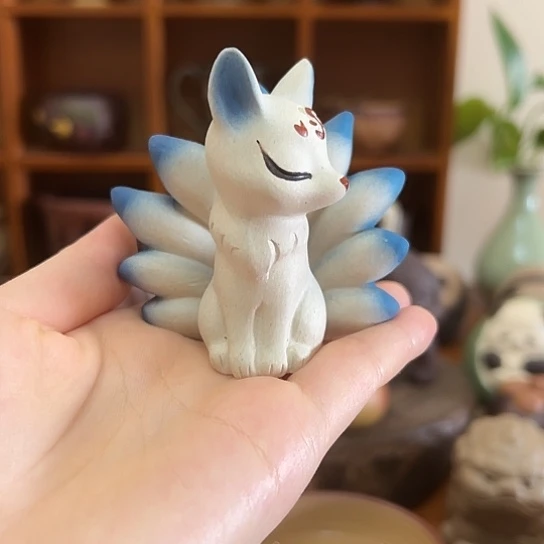 紫砂茶宠蓝色九尾狐