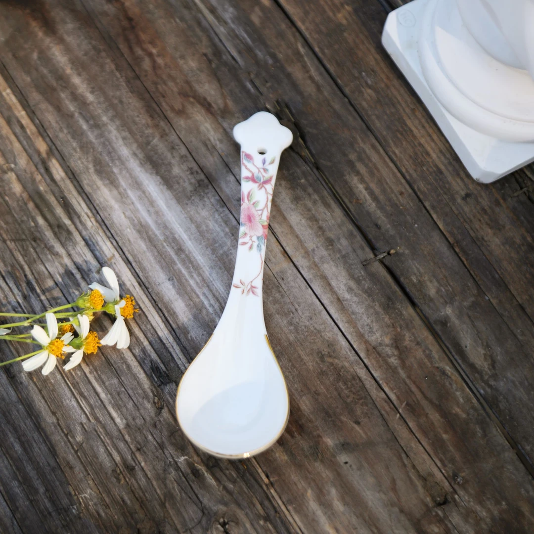 遇见查里 刺绣牡丹精致骨瓷小汤勺甜品勺