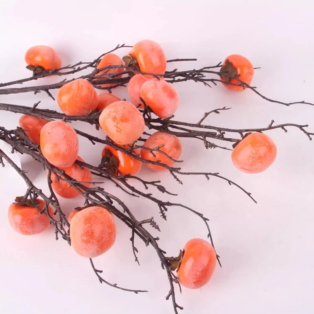 新款仿真柿子串柿柿如意摆件室内挂墙树枝悬挂墙面装饰节日喜庆