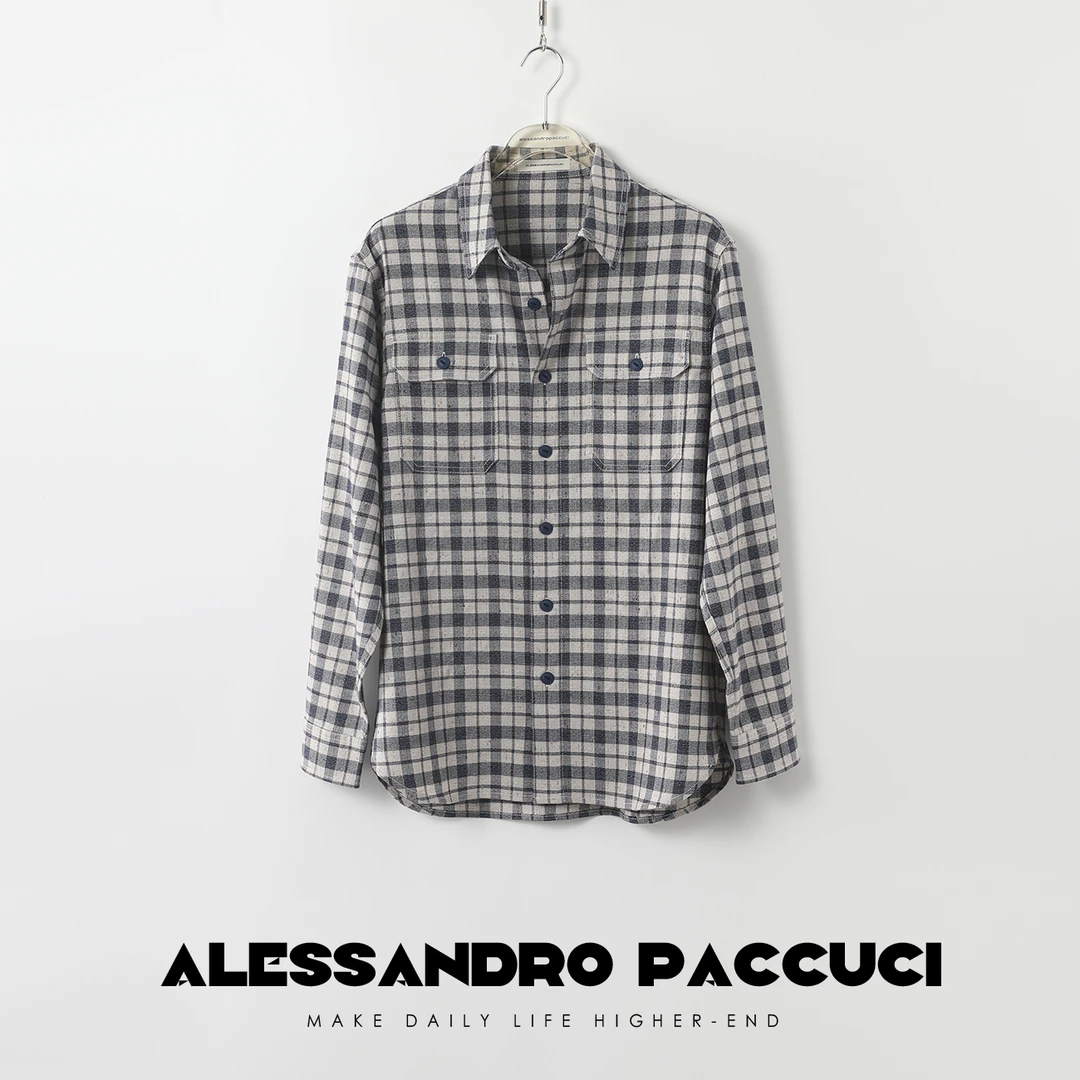 AP洛哥25856X 混纺 对格工艺 经典美式复古旧格纹百搭宽松衬衫