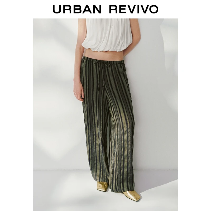UR2026春季新款女装撞色条纹松紧腰抽绳直筒裤UWH650066