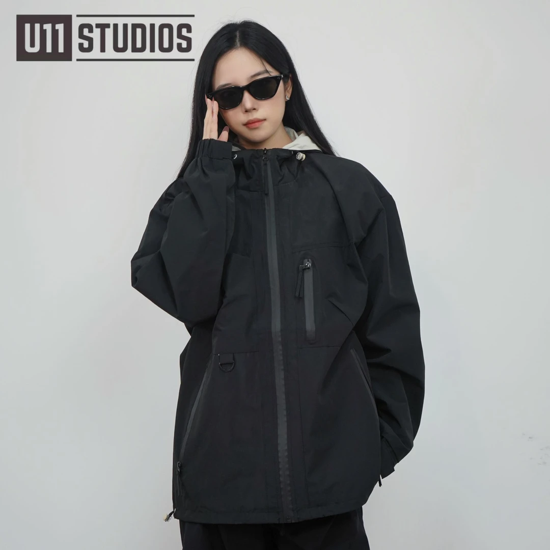 U11studios大码男装防水美式户外夹克春秋男装秋季拼色连帽