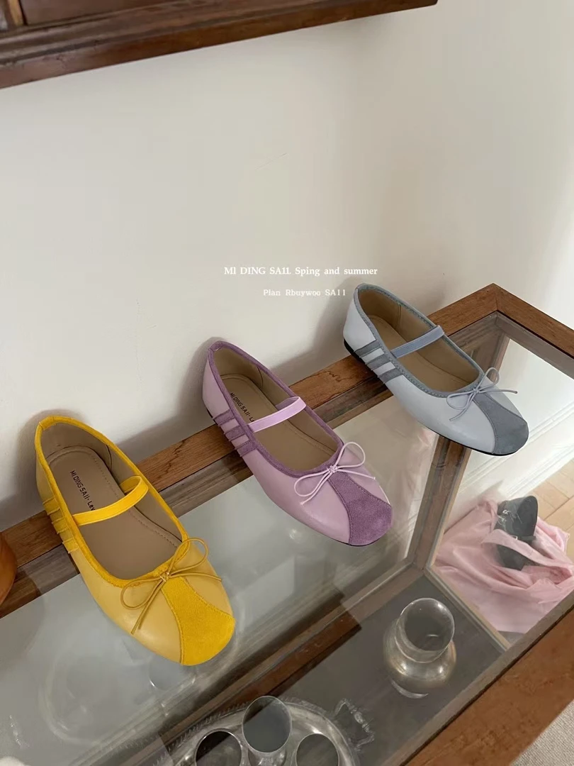 “芭蕾风玛丽珍”皮面拼接款单鞋#381-1