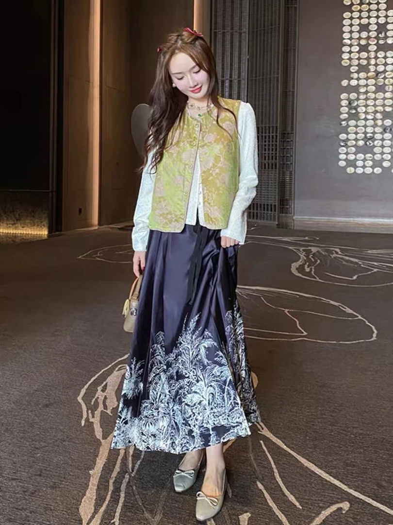 【高奢•墨雪】NN3202-时尚女装半身裙气质春夏国风印花重工