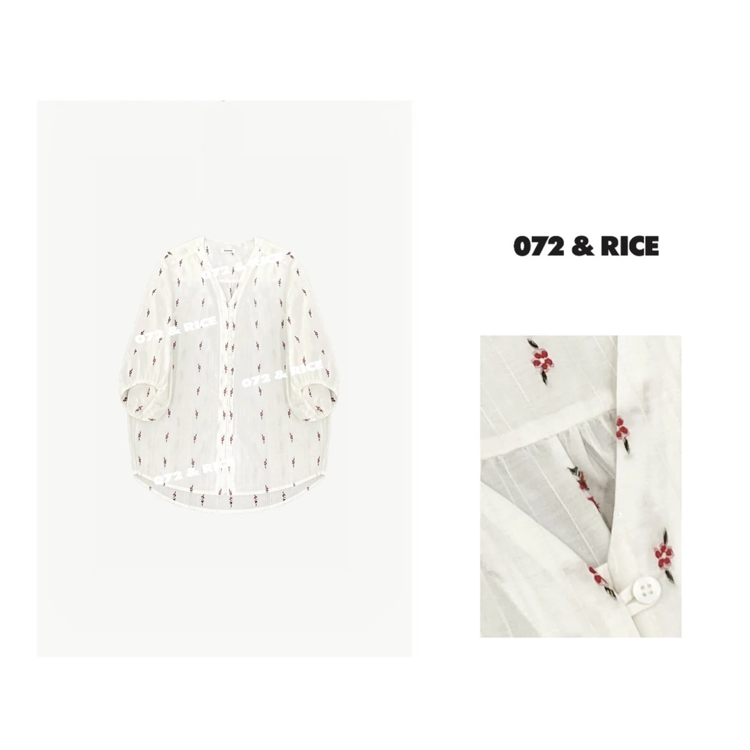 072 & RICE【小红花】100纯棉 夏季V领长袖衬衫 24NB091Z*