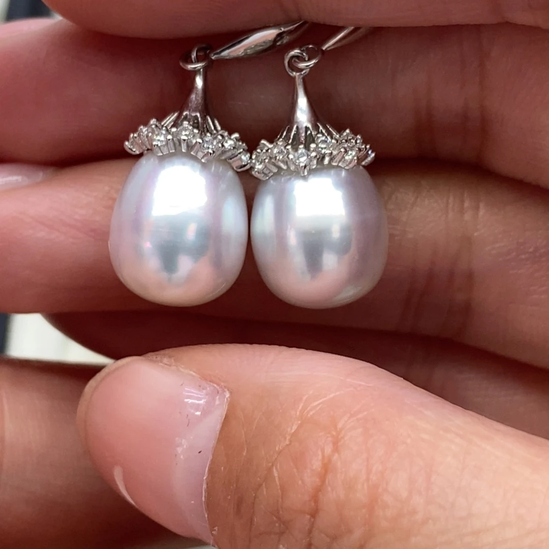 银S925镶嵌海水珍珠耳饰