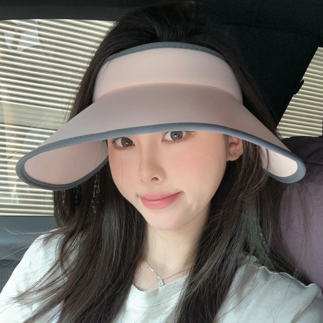 马卡龙双层冰丝空顶防晒显脸小女夏大檐遮脸防紫外线遮阳帽太阳帽