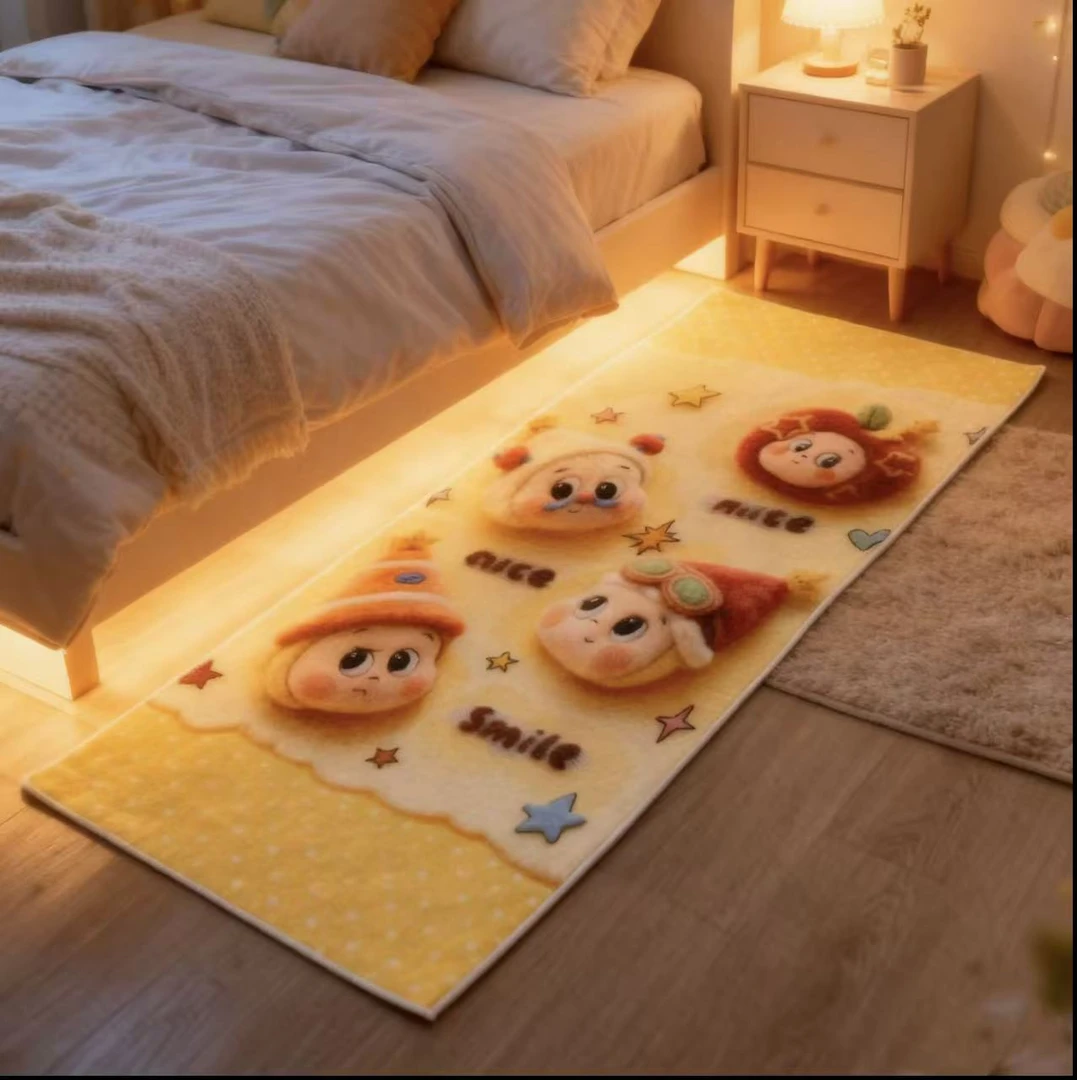 卡通星星法兰绒天鹅绒床边阳台卧室升级版硅胶底大尺寸地毯地垫