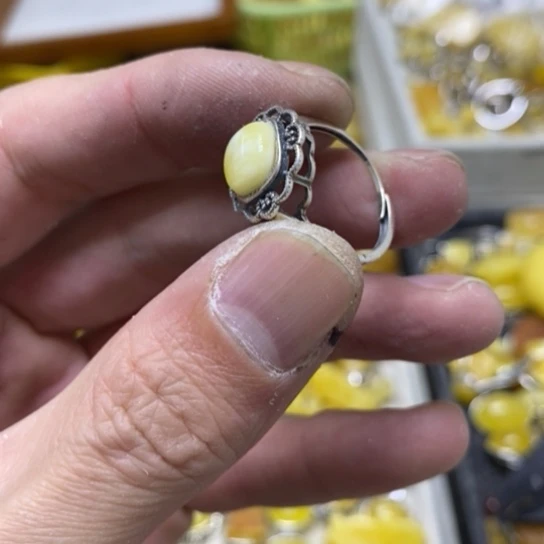 蜜蜡裸石银S925镶嵌戒指