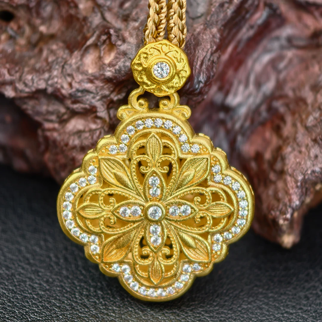 吊坠足银 花丝点钻镂空吊坠珐琅彩项链莫桑石百搭四叶草