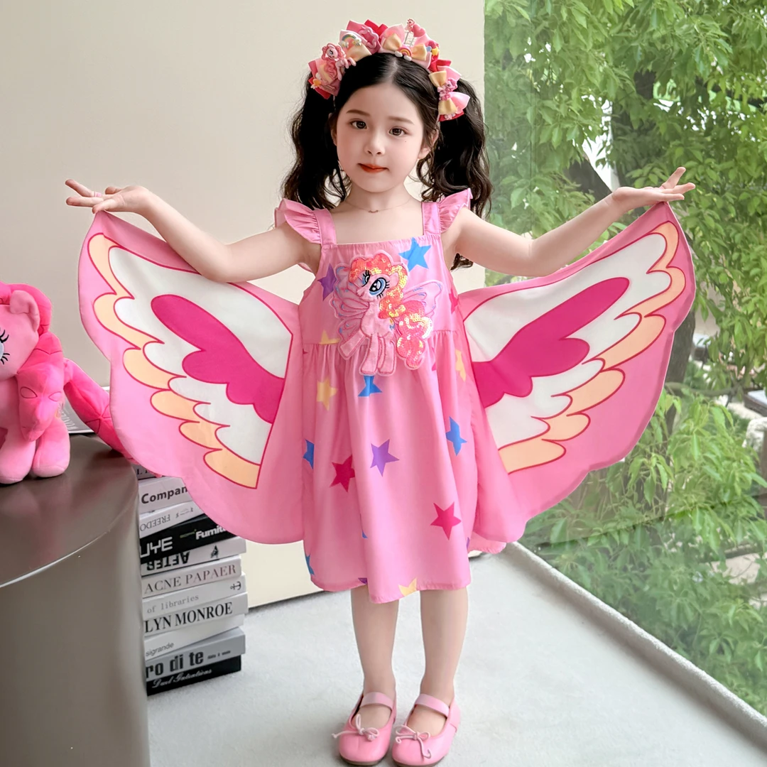 夏季甜美可爱女童连衣裙卡通小马宝莉裙大翅膀公主裙女宝生日礼服