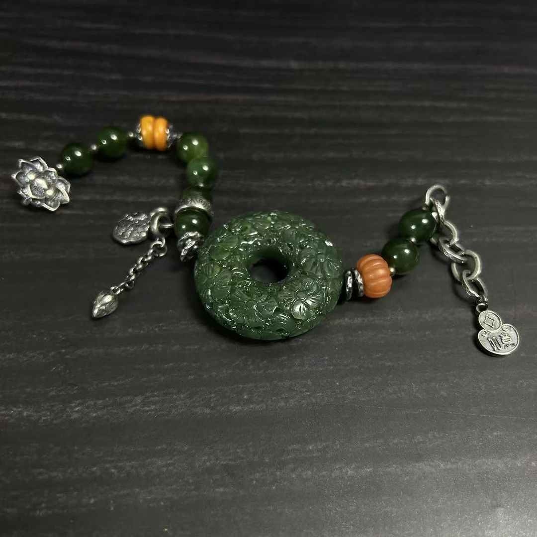 【福扣】天然和田碧玉平安扣手链平平安安即是福【0054】