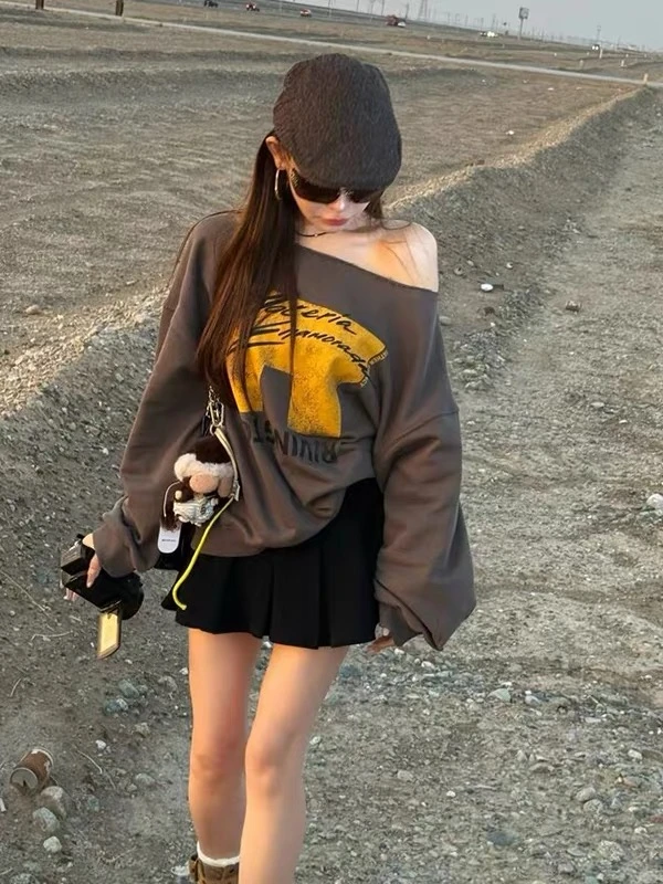 【德令哈女孩】泡菜订制灰色黄涂鸦字母卫衣
