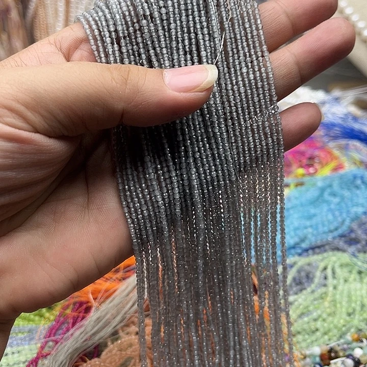 玛瑙/玉髓未镶嵌珠宝半成品2条2mm灰玛瑙刻面