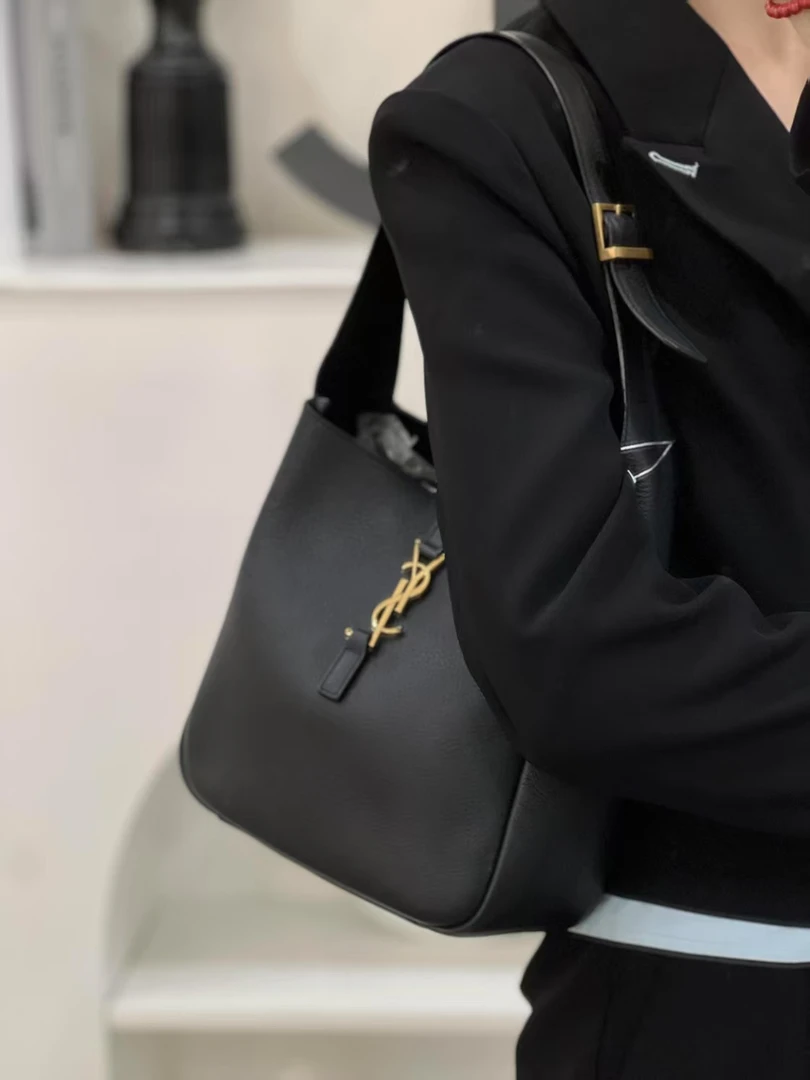 99新 YSL/圣罗兰 ysl hobo水桶黑金小号单肩包严选