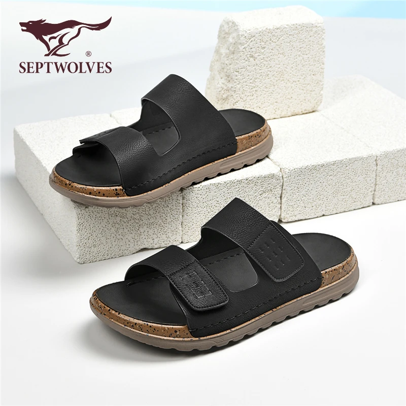 七匹狼黑色拖鞋男士秋季外穿软底凉鞋男沙滩鞋防滑耐磨勃肯凉拖鞋