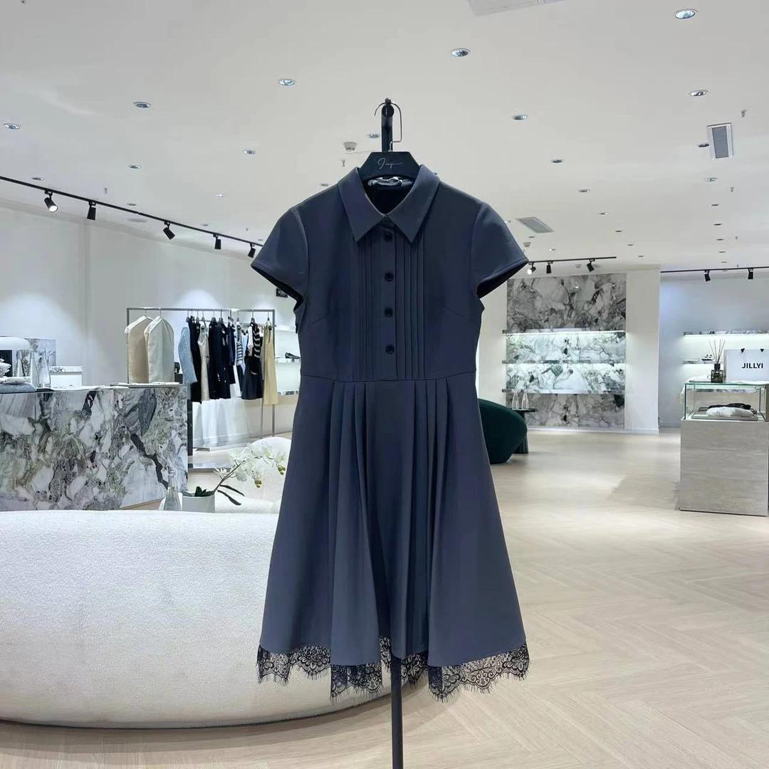 JILLYI珠海店【兰若少女】雾灰色翻领夏季短袖休闲风时尚连衣裙