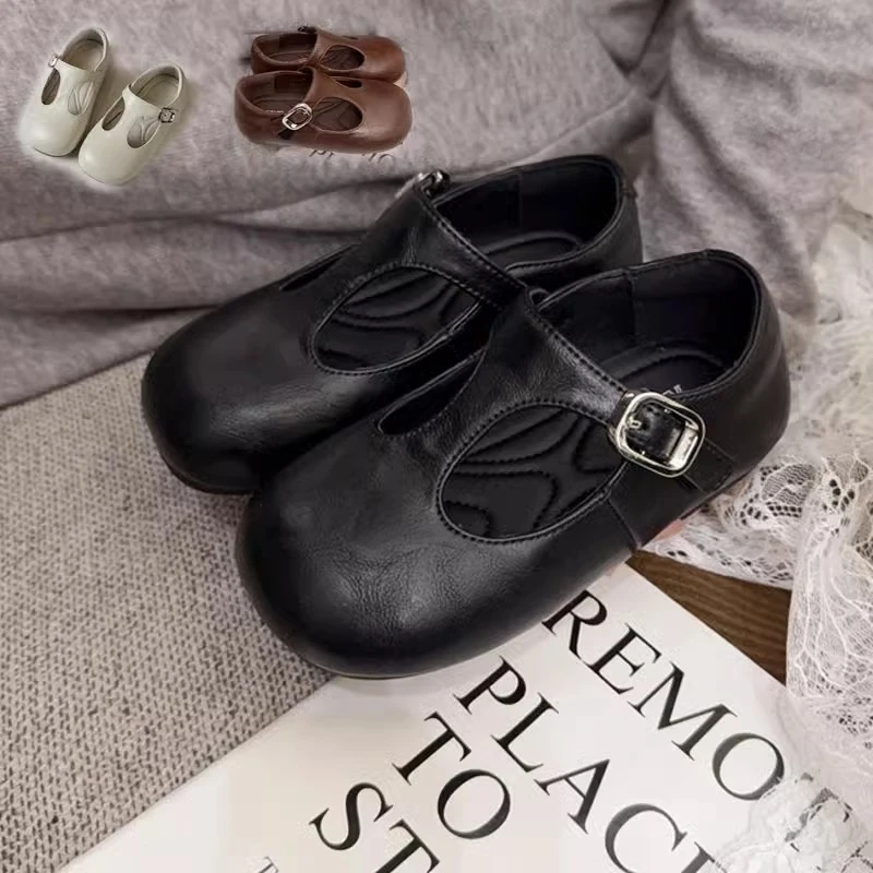 软底大眼睛棕色2025新款儿童女童单鞋平底复古风皮鞋日系女生百搭