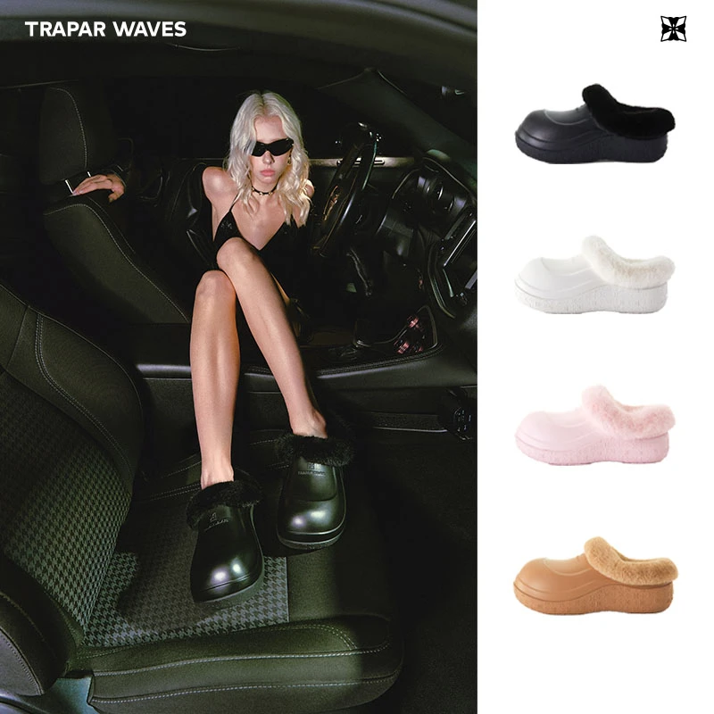 TRAPAR WAVES冬季新款2024毛绒厨师鞋加绒厚底增高外穿毛毛拖鞋女