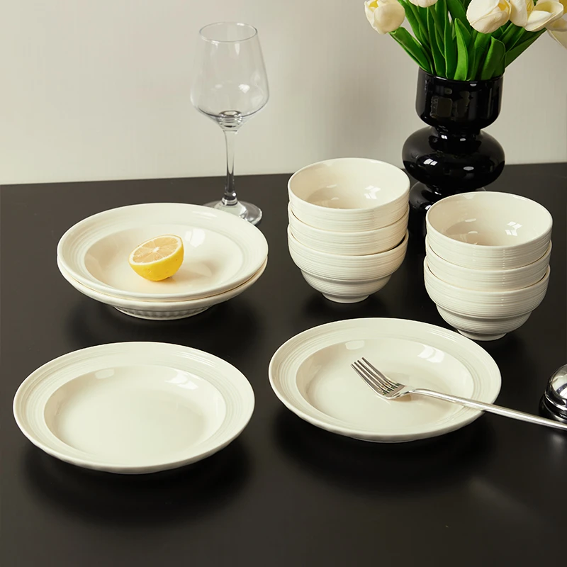 流光系列新款陶瓷餐具10件套家用碗盘套装简约