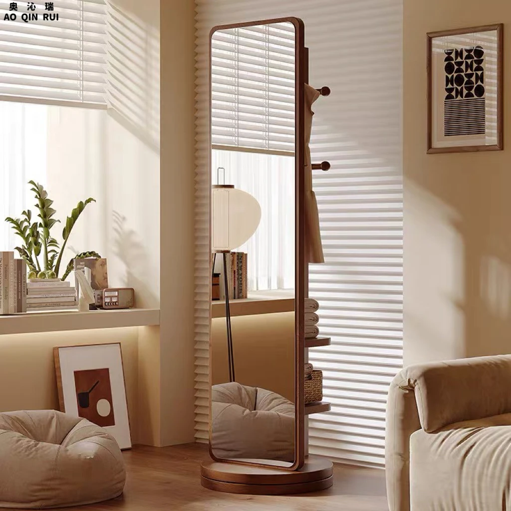 奥沁瑞中古全身镜落地镜家用置地衣帽架一体穿衣镜旋转移动试衣镜
