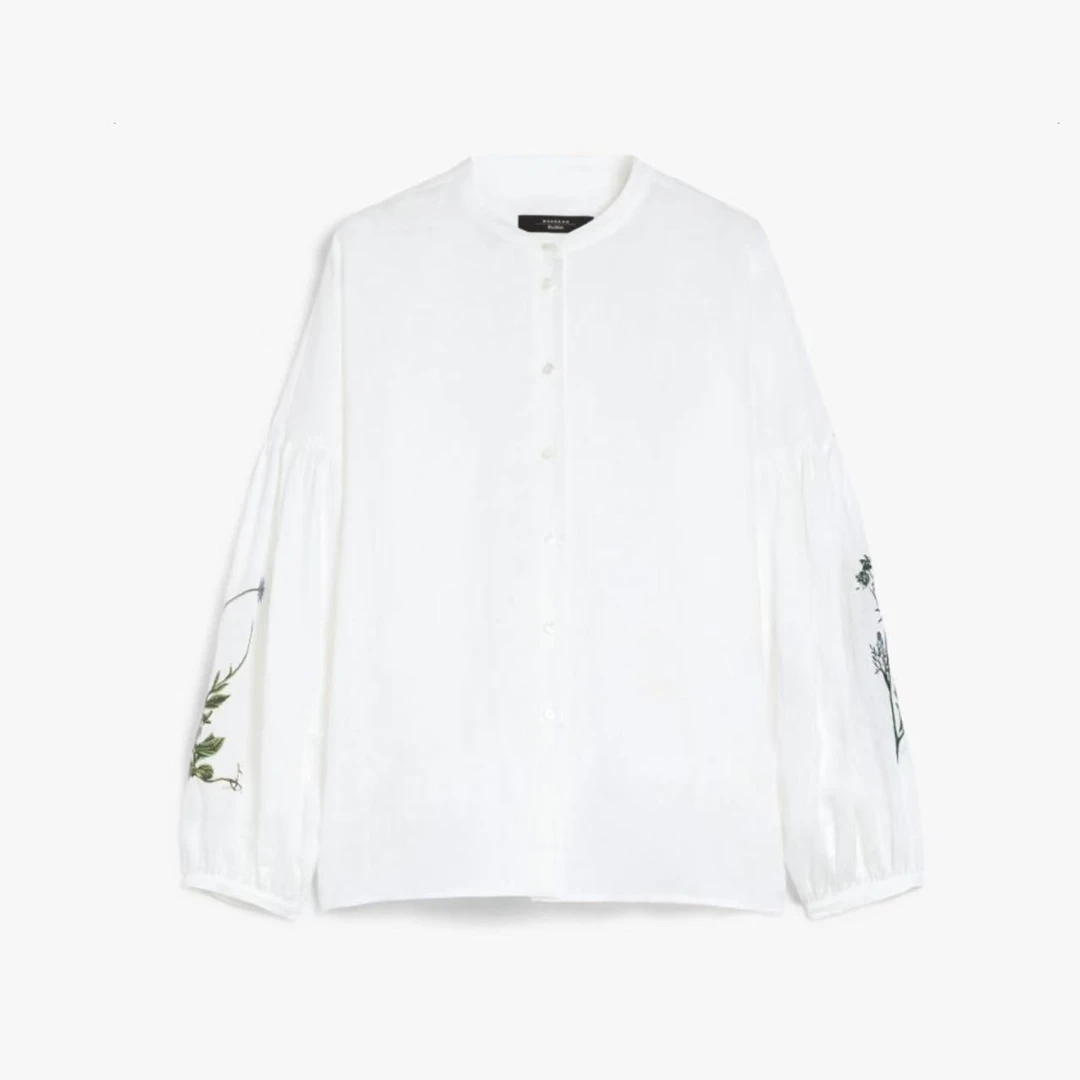 未使用 MaxMara WEEKEND 25春夏新款 ILEX 女装亚麻刺绣衬衫