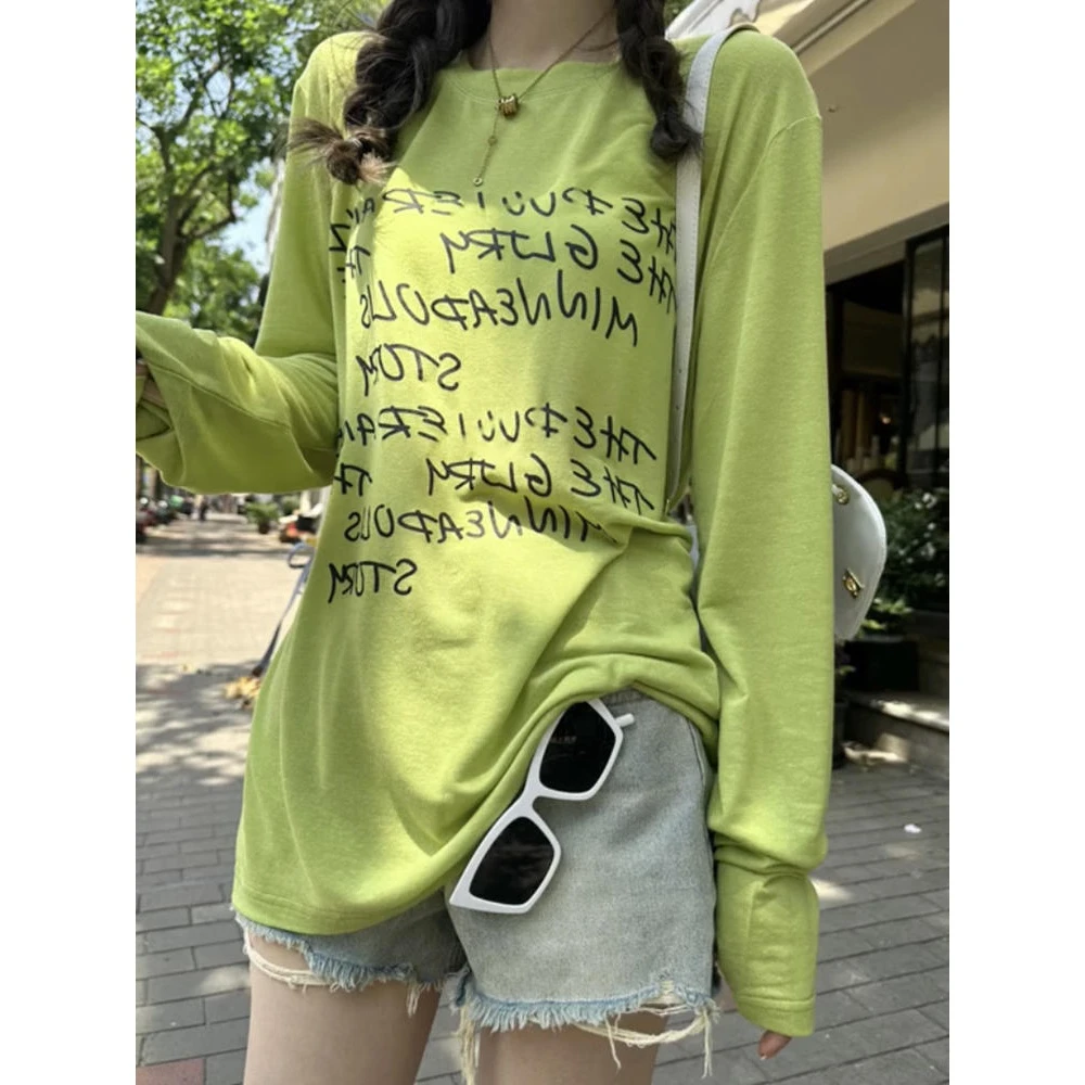 【清货价】字母印花防晒长袖t恤女夏薄款透气百搭宽松空调罩衫上衣