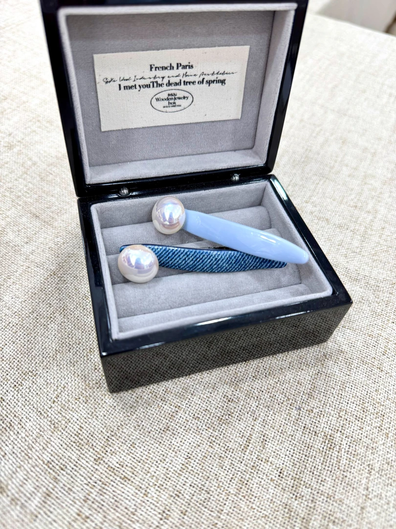 日韩蓝色气质珍珠鸭嘴夹边夹女（一对价）