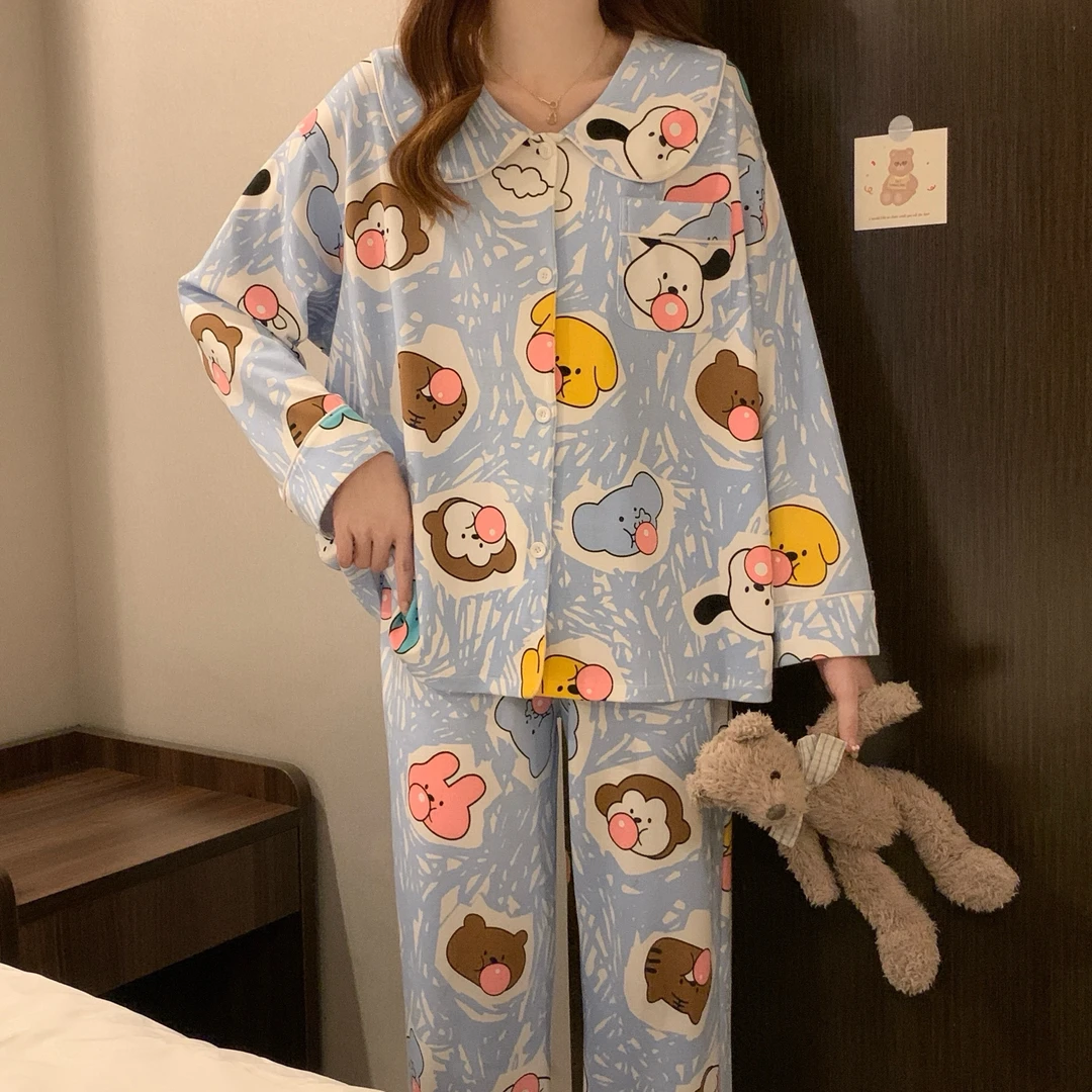 【泡泡合集】2025新款秋冬季纯棉睡衣女卡通甜美开衫宽松家居服套装