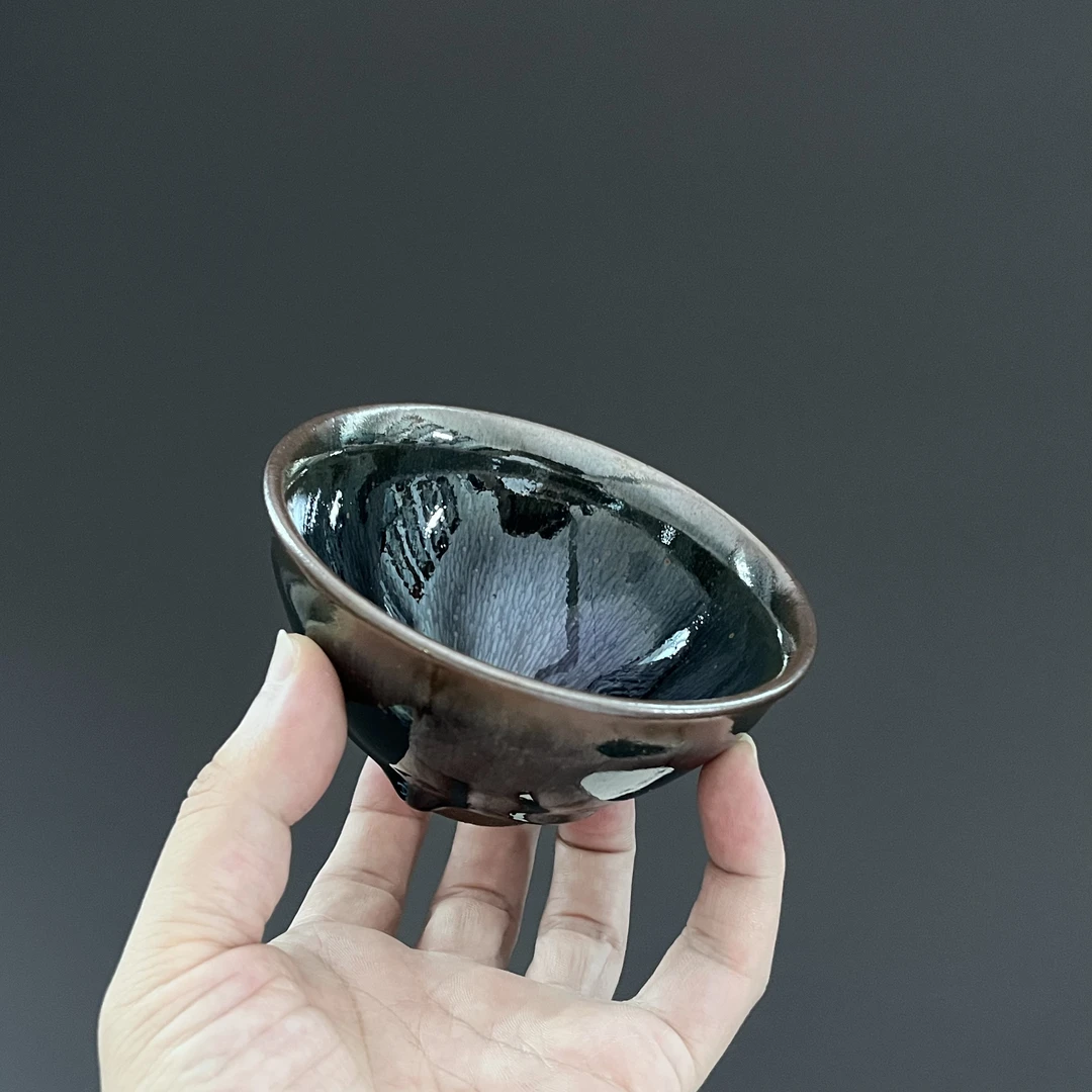 吴兴乾柴烧建盏主人杯纯手作陶瓷杯高端茶盏青蓝兔毫束口盏76003