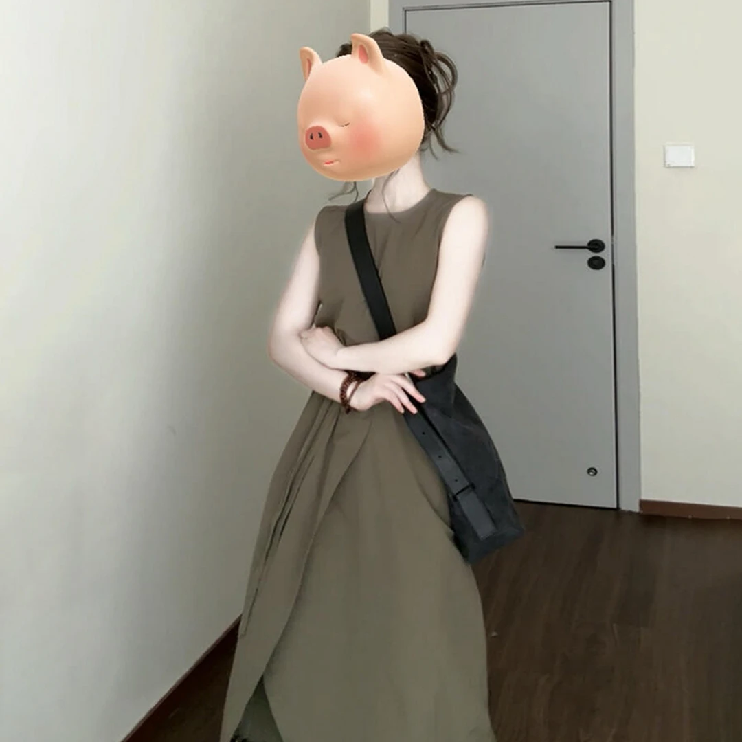 法式复古无袖背心连衣裙女夏季2025新款高级感收腰显瘦不规则长裙