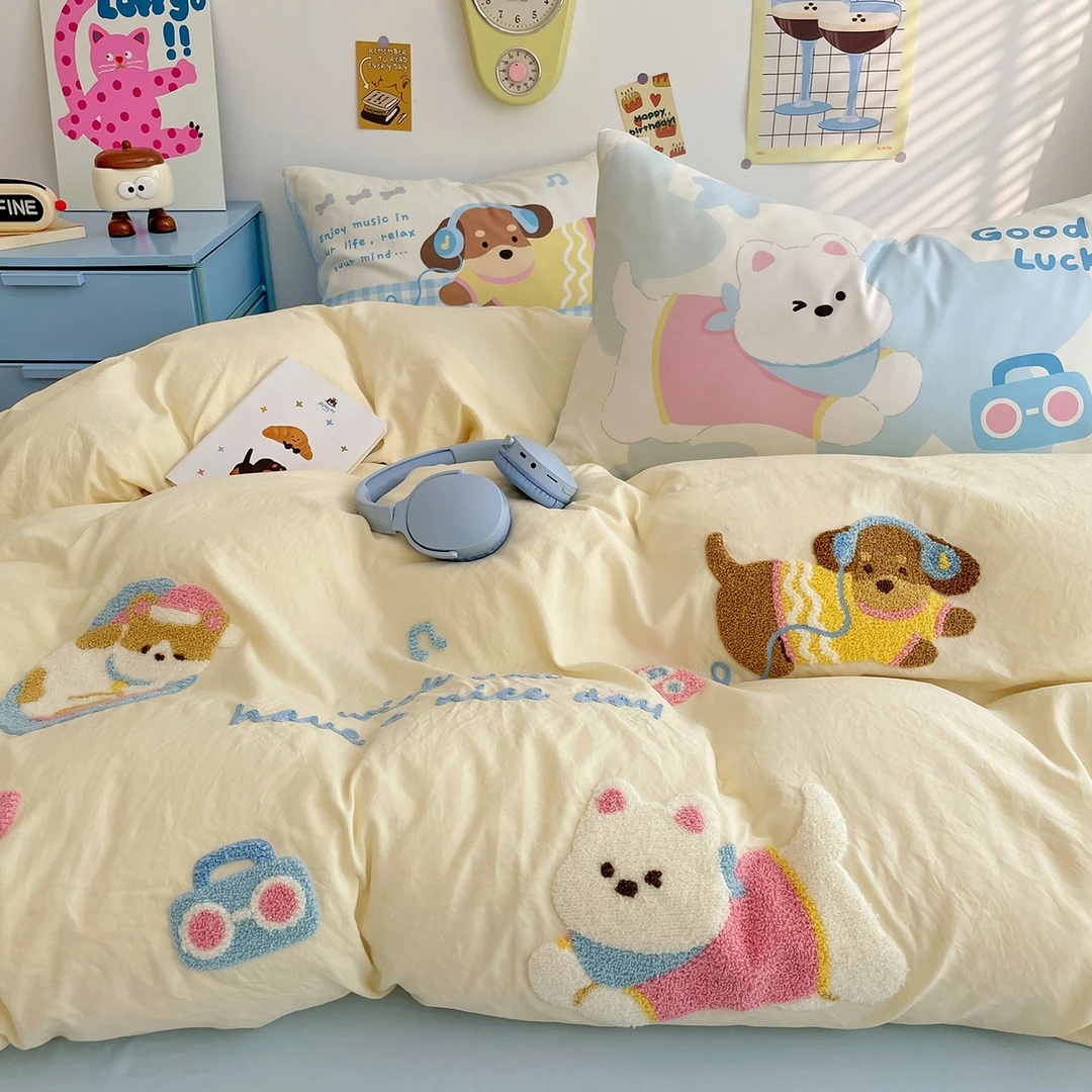 超柔云朵棉水洗棉毛巾绣四件套学生床三件套可爱女孩宿舍三件套